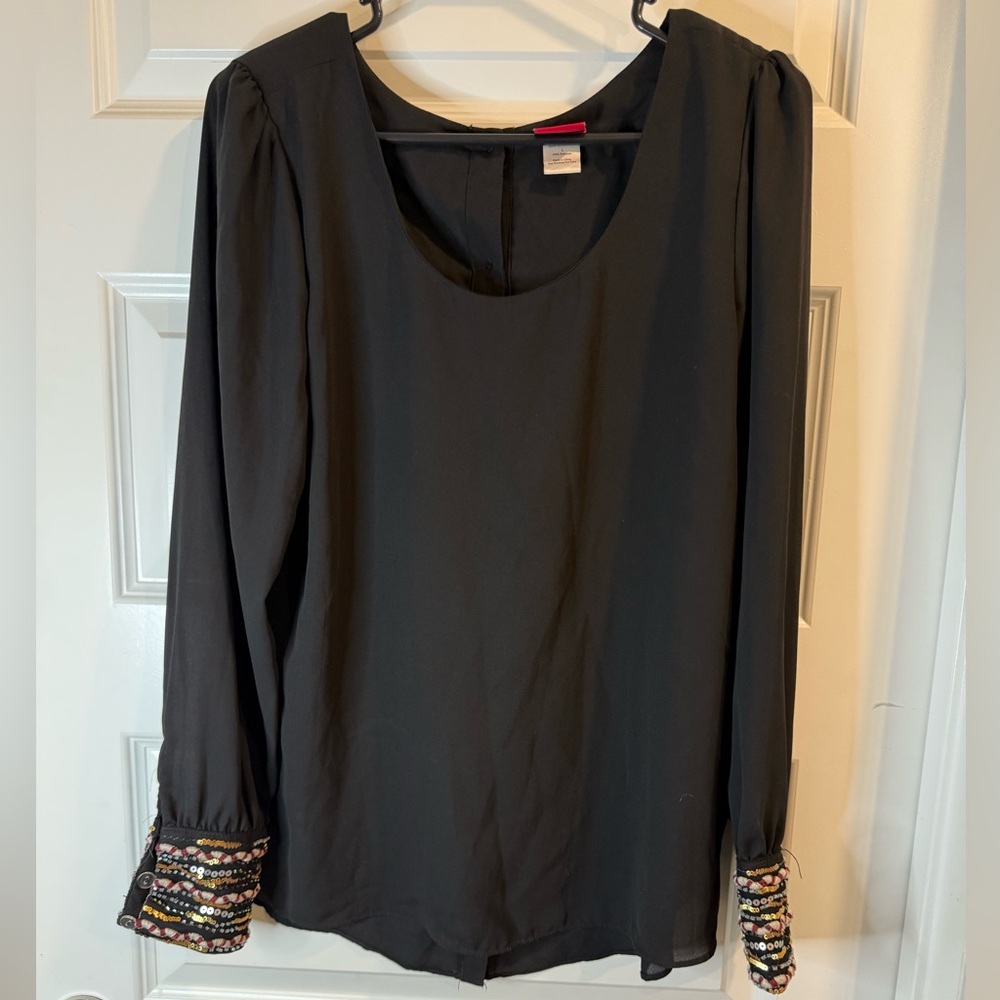Daytrip Black Blouse with Embellished Cuffs